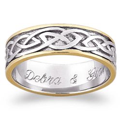 Personalized 2-Tone Sterling Silver Celtic Wedding Band