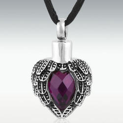 Amethyst Angels Near Heart Stainless Steel Cremation Pendant