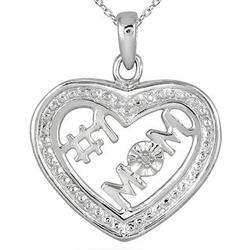#1 Mom Diamond Heart Pendant in Sterling Silver