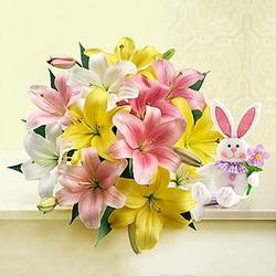 Easter Spring Lilies Bouquet with Bunny Stuffed Animal