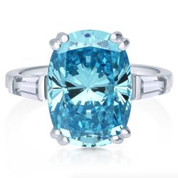 Sterling Silver Cushion Blue CZ Solitaire Right Hand Coctail Ring