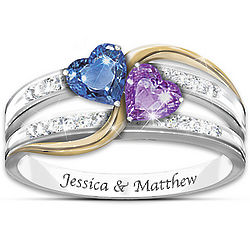 Personalized Name Engraved Crystal Birthstone Women's Ring
