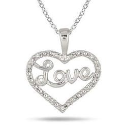 Classic Diamond Heart Cursive Love Pendant in Sterling Silver