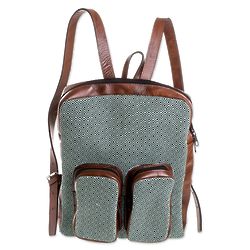 Mint Diamonds Leather Accent Cotton Backpack