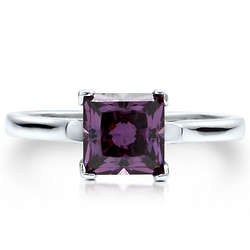 Sterling Silver Princess Amethyst Cubic Zirconia Solitaire Ring