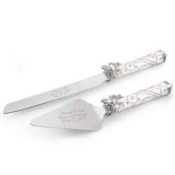 Butterflies and Enamel Wedding Cake Knife and Server