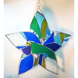 Large Rondels and Agates Stained Glass Star Suncatcher