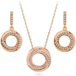 Rose Gold Flashed Sterling CZ Woven Necklace & Earrings Set