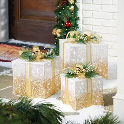 3 Lighted Gift Boxes Christmas Decor