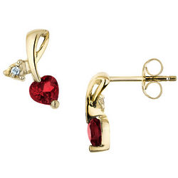 Created Ruby Heart Earrings with Diamonds
