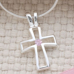 Swarovski Crystal Birthstone Silver Cross Necklace