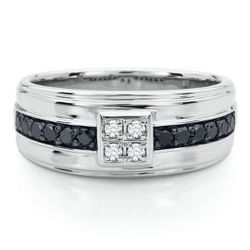 Men's Black & White Diamond Ring in Sterling Silver