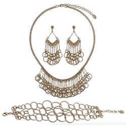 Bronze-Tone Fashion Necklace Earrings and Bracelet