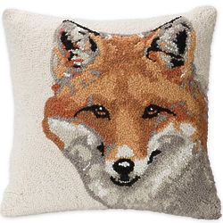 Hand-Hooked 16" Wool Throw Fox Pillow