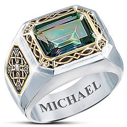 Irish Pride Mystic Topaz Silver and Gold-Plated Men's Ring