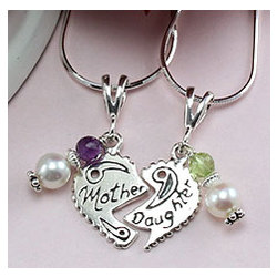 Mother Daughter Heart Birthstone Necklace