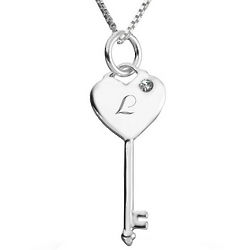 Sterling Silver Single Birthstone Key Necklace