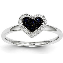 Sapphire and Diamond Heart 14k White Gold Ring