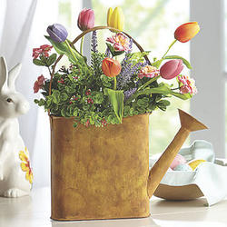 Decorative Watering Can with Faux Tulips