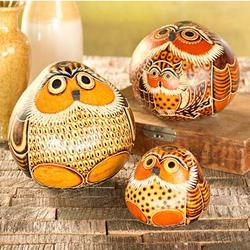 Handcrafted Owl Gourd Accents