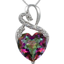 Mystic Rainbow Topaz Heart and Diamond Necklace