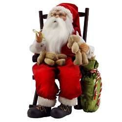 Animated Santa Claus in a Rocking Chair with Teddy Bears
