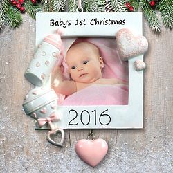 Baby Girl's Personalized First Christmas Picture Frame Ornament