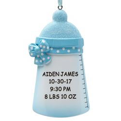 Personalized Baby Bottle Ornament in Blue