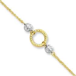 Open Circle 14kt Two Tone Gold Anklet with Di-Cut Beads