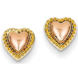 14k Yellow and Rose Gold Beaded Heart Earrings