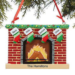 Personalized 4 Name Stockings on Fireplace Family Ornament