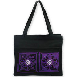 Purple Lotus AppliquÃ©d Cotton Shoulder Bag