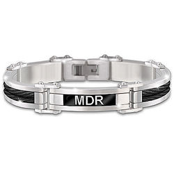 Mens Solid Stainless Steel Bracelet with Engraved Initials