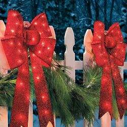 30" Red Lighted Tinsel Bow