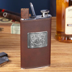 Personalized 2-in-1 Cigar Flask in Brown Leather