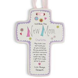 New Mom's Personalized God Bless Inspirational Ceramic Cross