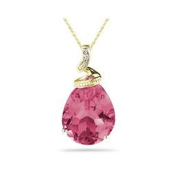 Pear Shaped Pink Topaz & Diamond Pendant in 10K Yellow Gold