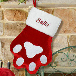 Embroidered Red Paw Christmas Stocking