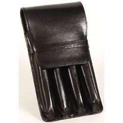 Black Leather Quadruple Pen Case