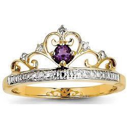14k Diamond and Amethyst Crown Heart Ring