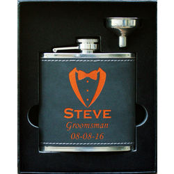 Engraved 2-Tone Leatherette Groomsmen Flask Set