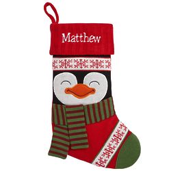 Personalized Penguin Wearing Cozy Sweater Christmas Stocking