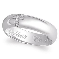 Sterling Silver Pave CZ Cross Engraved Message Ring