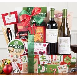 Red and White Wine Christmas Duet Gift Basket