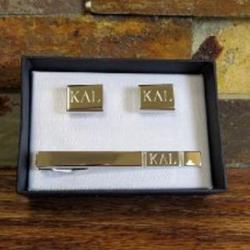 Personalized Brushed Finish Tie Clip and Cuff Links