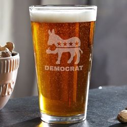 Thumbs Up Democrat Donkey Engraved Beer Glass