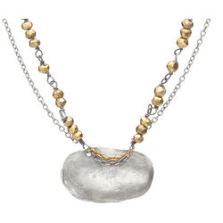 Silver Hammered Oval with Pyrite Necklace