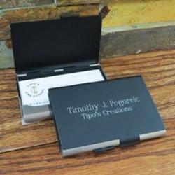 Personalized Matte Black Double-Sided Business Card Holder