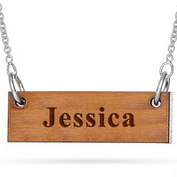Personalized Name Carved Wood Bar Necklace