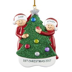 Personalized Family Decorating the Christmas Tree Ornament